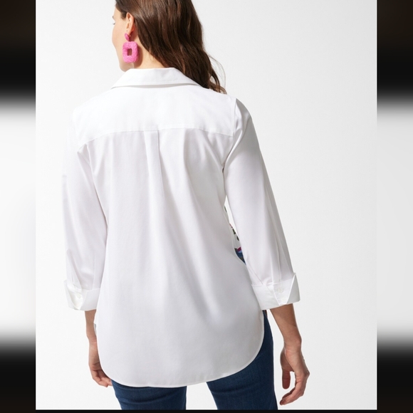 Chicos No Iron 3/4 Sleeve Stretch Button Down Rainforest Shirt Sz 2 - Picture 3 of 7